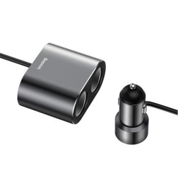 BASEUS szivargyújtó adapter, elosztó (2 szivartöltő aljzat, 5V / 3100mA, 80W, 60cm) FEKETE CAT S60, Apple iPhone 7 4.7, Apple iPhone 7 Plus 5.5, Evolveo Strongphone Q5, Blackberry DTEK50 , Vodafo kép