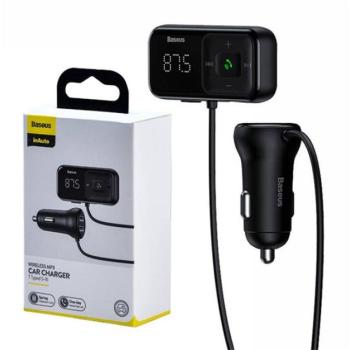Baseus T Type S-16 vezeték nélküli Bluetooth MP3-lejátszó+2USB-Autós töltő, Fekete kép
