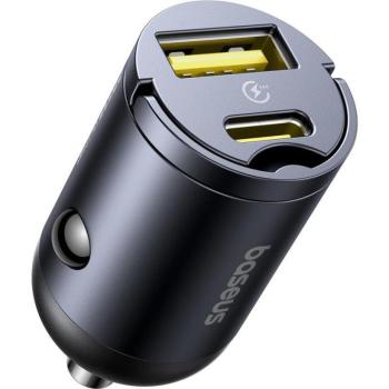 Baseus Tiny Star Mini autós töltő 1xUSB-A és 1xUSB-C csatlakozással 30W - fekete kép