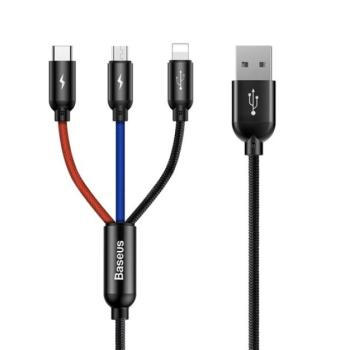 BASEUS töltőkábel 3in1 (USB - lightning 8pin / Type-C / microUSB, gyorstöltés támogatás, 120cm) FEKETE Apple iPhone 7 Plus 5.5, Apple iPhone 7 4.7, Evolveo Strongphone Q5, Blackberry DTEK50 , H kép