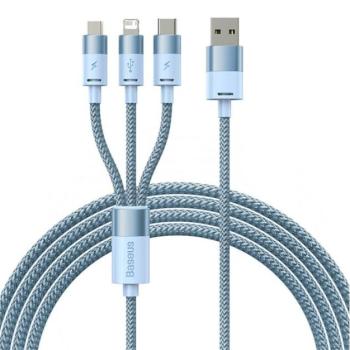 BASEUS töltőkábel 3in1 (USB - lightning/microUSB/Type-C, ,17W gyorstöltő, 120cm, cipőfűző) VILÁGOSKÉK kép