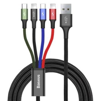 BASEUS töltőkábel 4in1 (USB - 2 lightning 8pin / Type-C / microUSB, gyorstöltés támogatás, 120cm) FEKETE Apple iPhone 7 4.7, Apple iPhone 7 Plus 5.5, Evolveo Strongphone Q5, Vodafone Smart turb kép