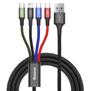 BASEUS töltőkábel 4in1 (USB - lightning 8pin / 2 Type-C / microUSB, gyorstöltés támogatás, 120cm) FEKETE Apple iPhone 7 4.7, Apple iPhone 7 Plus 5.5, Evolveo Strongphone Q5, Blackberry DTEK50 , kép