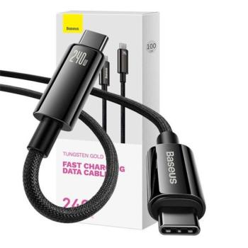 Baseus Tungsten Gold USB-C / USB-C töltő- és adatkábel, 240W, 1m, fekete kép
