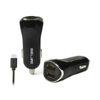 Beline autós töltő 2xUSB csatlakozóval és USB-A - Type-C kábellel 2,1A fekete kép