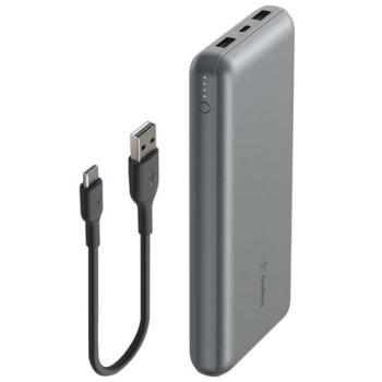BELKIN BOOST CHARGE vésztöltő 2 USB+Type-C aljzat (20000mAh, 15W, gyorstöltő + Type-C kábel) SÖTÉTSZÜRKE kép