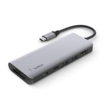 Belkin Connect USB-C USB-A Hub, 2XUSB-A 3.0, USB-C. HDMI, 3,5mm jack, kártyaolvasó, szürke kép