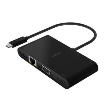 Belkin Connect USB-C USB-A Hub, 4k HDMI, USB-A, Gigabit Ethernet, D-sub, fekete, 100W kép