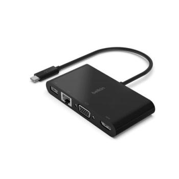 Belkin Connect USB-C USB-A Hub, 4k HDMI, USB-A, Gigabit Ethernet, D-sub, fekete kép