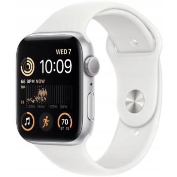 Bemutató készülék, Apple Watch SE (v2) okosóra, 44mm, Ezüst alumínium, fehér szíj kép