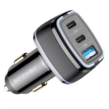 BLITZWOLF BW-BC4 autós töltő USB+2 Type-C aljzat (115W, PD gyorstöltő 3.0) FEKETE kép