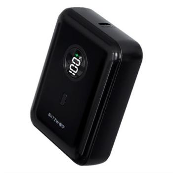 BLITZWOLF BW-P21 vésztöltő Type-C aljzat (10000mAh, 22.5W, 3A, PD gyorstöltő, LED jelzés) FEKETE kép