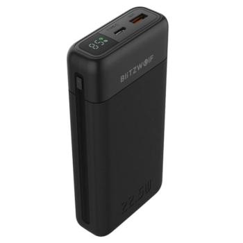 BLITZWOLF BW-P22 vésztöltő USB+Type-C aljzat (20000mAh, 22.5W, PD gyorstöltő 3.0, LED kijelző) FEKETE kép