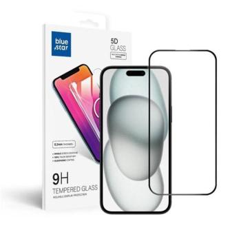 Blue Star Apple iPhone 15/16 Plus 5D teljes kijelzős tempered glass kijelzővédő üvegfólia, fekete kép