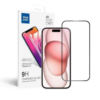 Blue Star Apple iPhone 15/ iPhone 16 5D teljes kijelzős tempered glass kijelzővédő üvegfólia, fekete kép