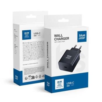 Blue Star hálózati töltő USB-C + 3A PD, 20W, QC 4.0 funkció, fekete kép
