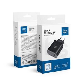 Blue Star hálózati töltő USB-C + 3A PD, 45W, QC 4.0 funkció, fekete kép