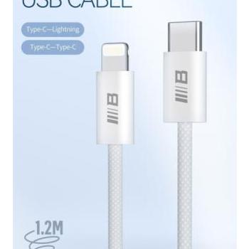 Blueo Braided PD Lightning 30W 1.2M Adatkábel - Fehér kép