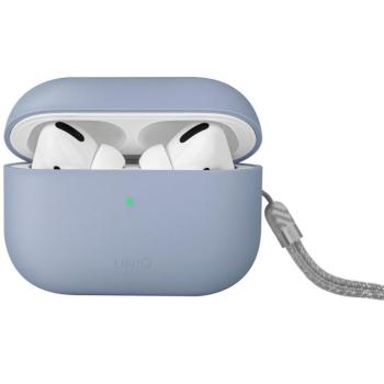 Bluetooth fülhallgató töltőtok tartó, szilikon, csuklópánt, vezeték nélküli töltés támogatás, Apple AirPods Pro 2 kompatibilis, Uniq Lino, kék kép
