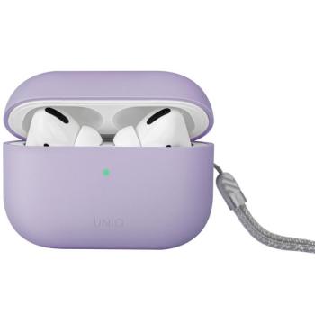 Bluetooth fülhallgató töltőtok tartó, szilikon, csuklópánt, vezeték nélküli töltés támogatás, Apple AirPods Pro 2 kompatibilis, Uniq Lino, levendula kép