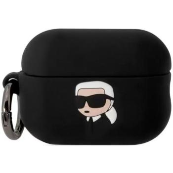 Bluetooth fülhallgató töltőtok tartó, szilikon, karabiner, napszemüveges lány minta, Apple AirPods Pro 2 kompatibilis, Karl Lagerfeld 3D Logo NFT Choupette Head, fekete kép