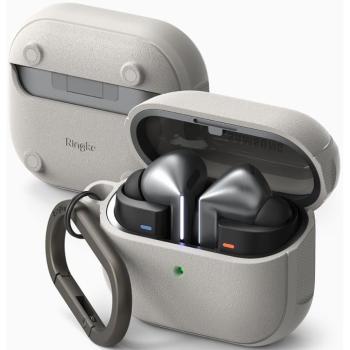 Bluetooth fülhallgató töltőtok tartó, szilikon, Magsafe és vezeték nélküli töltés támogatás, karabiner, Galaxy Buds 3 / 3 Pro kompatibilis, Ringke Onyx Magnetic, szürke kép