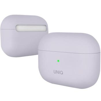 Bluetooth fülhallgató töltőtok tartó, szilikon, vezeték nélküli töltés támogatás, Apple AirPods Pro kompatibilis, Uniq Lino, levendula kép