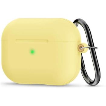 Bluetooth fülhallgató töltőtok tartó, szilikon, vezeték nélküli töltés támogatás, karabiner, Apple AirPods Pro kompatibilis, Spigen Ciel Cyrill Basic, sárga kép