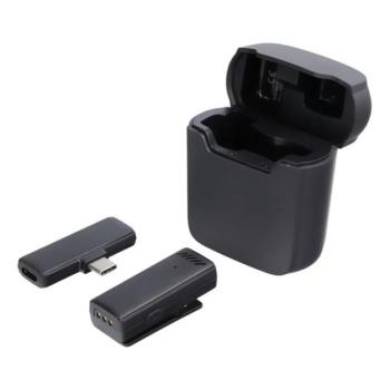 Bluetooth mikrofon 2db (Type-C, LAVALIER csíptethető, aktív zajszűrő + töltőtok) FEKETE kép