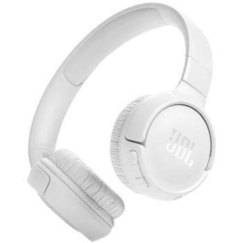 Bluetooth sztereó fejhallgató, v5.3, Multipoint, mikrofon, funkció gomb, hangerő szabályzó, összecsukható, teleszkópos fejpánt, JBL Tune 520BT, fehér kép