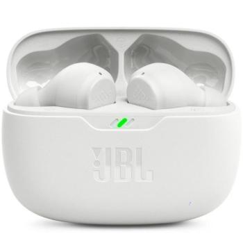 Bluetooth sztereó fülhallgató, v5.2, TWS, töltőtok, érintés vezérlés, vízálló, JBL Wave Beam, fehér kép