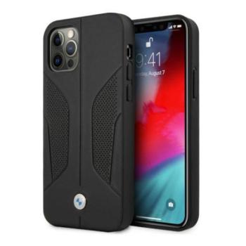 BMW BMHCP12LRSCSK iPhone 12 Pro Max 6,7&quot; fekete keménytok bőr perforált oldalsó tok kép