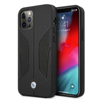 BMW BMHCP12MRSCSK iPhone 12/12 Pro 6,1&quot; fekete keménytok bőr perforált oldalsó tok kép