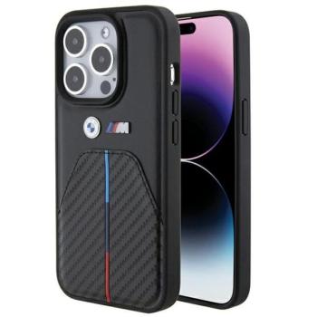 BMW BMHCP15L22NSTB iPhone 15 Pro 6.1&quot; fekete bélyegzett tricolor csíkozású tok kép