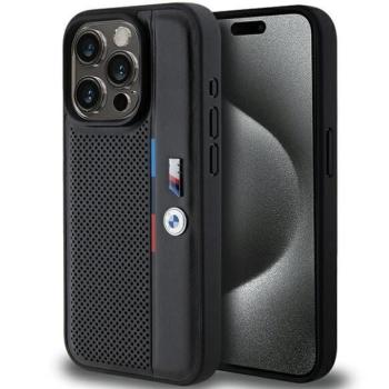 BMW BMHCP15L23PUPVK iPhone 15 Pro 6.1&quot; fekete keménytok perforált trikolor vonalú kép