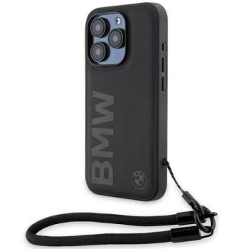 BMW BMHCP15L23RMRLK iPhone 15 Pro 6.1&quot; fekete keménytok Signature Leather Wordmark vezeték kép