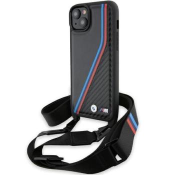 BMW BMHCP15M23PSVTK iPhone 15 Plus 6.7&quot; fekete keménytok M Edition Carbon Tricolor Lines &amp; Stra kép