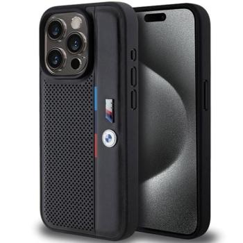 BMW BMHCP15X23PUPVK iPhone 15 Pro Max 6.7&quot; fekete keménytok perforált tricolor vonal kép