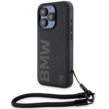 BMW BMHCP15X23RMRLK iPhone 15 Pro Max 6.7&quot; fekete keménytok Signature Leather Wordmark zsinór kép