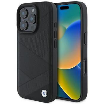 BMW BMHCP16L23RCGPK Sign Leather Crossing Lines Pattern tok iPhone 16 Pro - fekete kép