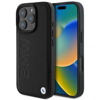 BMW BMHCP16LSLLBK Leather Hot Stamp tok iPhone 16 Pro - fekete kép