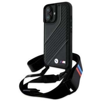 BMW BMHCP16S23PSCCK M Edition Carbon Stripe &amp; Strap keménytok iPhone 16 - fekete kép