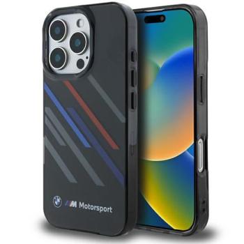 BMW BMHCP16X23HTRAK Motosport IML Random Stripes tok iPhone 16 Pro Max - fekete kép