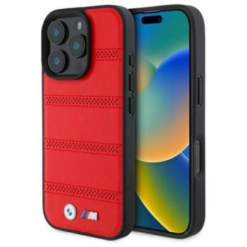 BMW BMHMP16X23PUSPR M Perforated And Stitched Line MagSafe tok iPhone 16 Pro Max - piros kép