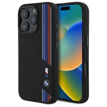 BMW BMHMP16X23SCUK Silicone Cut Tricolor Lines MagSafe-kompatibilis keménytok iPhone 16 Pro Max - fekete kép