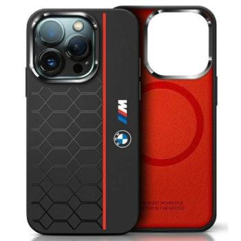 BMW BMHMP16X23SHER Silicone Hexagon Red Line MagSafe-kompatibilis keménytok iPhone 16 Pro Max - fekete kép