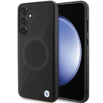 BMW BMHMS24S23RTPK Samsung S24 S921 fekete Signature Leather Half Textured &amp; Circle MagSafe tok kép