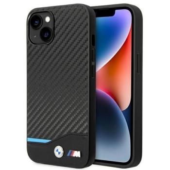 BMW Leather Carbon Apple iPhone 14 hátlap tok, fekete kép