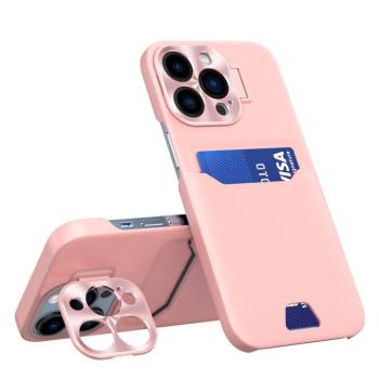 Bőr állvány tok iPhone 14 Pro kártya pénztárca tok állvány rózsaszín kép
