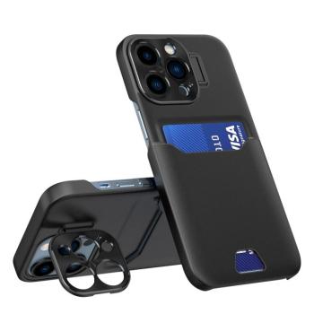 Bőr állvány tok iPhone 14 Pro tok kártya pénztárca állvány fekete kép